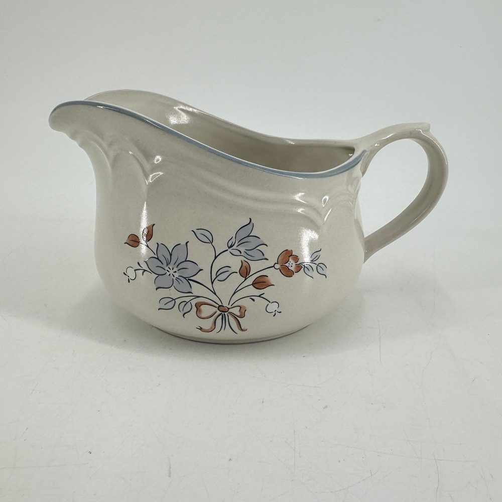 Cordella Collection Stoneware Gravy Boat Creamer Floral Japan Cream Blue Vintage